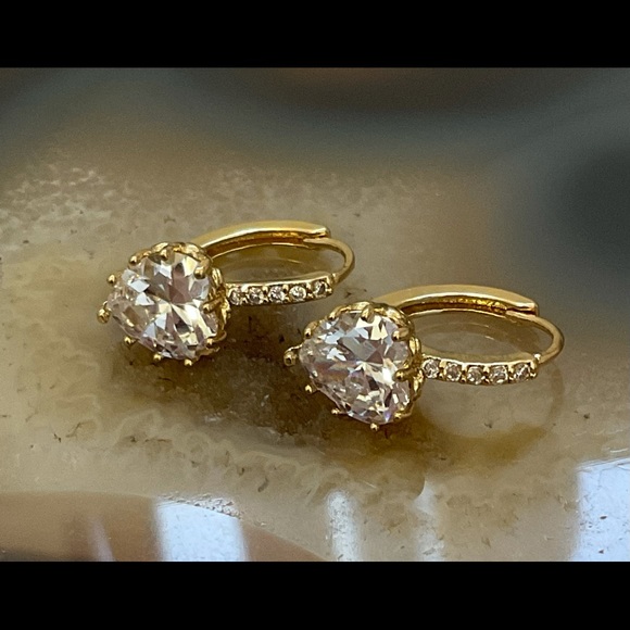 Gold CZ heart huggie earrings cubic zirconia dangle heart earrings drop new - Picture 7 of 8
